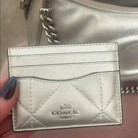 Coach Teri Metallic Silver Shoulder Bag and Cardholder Set - Picture 10 of 11